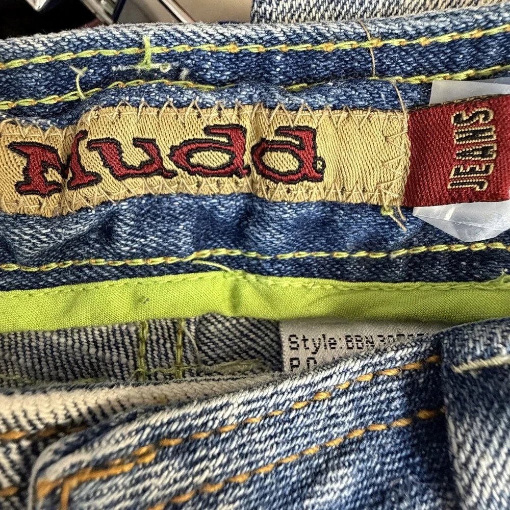 Vintage Mudd Jeans Womens 28x23 Blue Denim 90s Mid Rise Boho Y2K Straight Capri